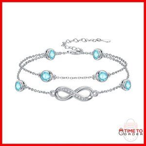 925 Sterling Silver Infinity Anklet Adjustable Birthstone Jewelry Gift